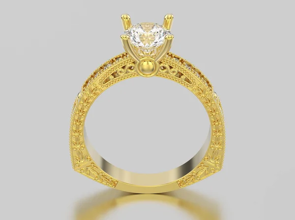 3D-s illusztráció sárga arany dekoratív gyémánt gyűrű dísztárgyak — Stock Fotó