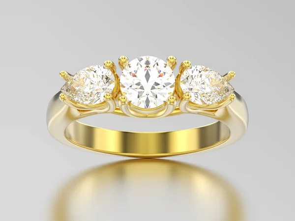 Illustration 3D bague diamant trois pierres en or jaune — Photo