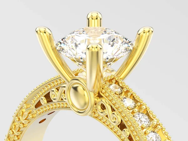 3D illustration zoom gul guld dekorativa diamond ring med eller — Stockfoto