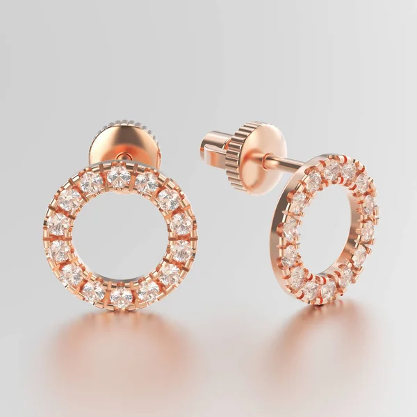 Ilustración 3D de oro rosa y diamantes pendientes redondos —  Fotos de Stock