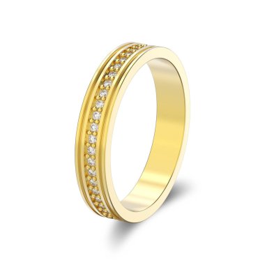 3D illüstrasyon izole sarı altın nişan alyansı dia