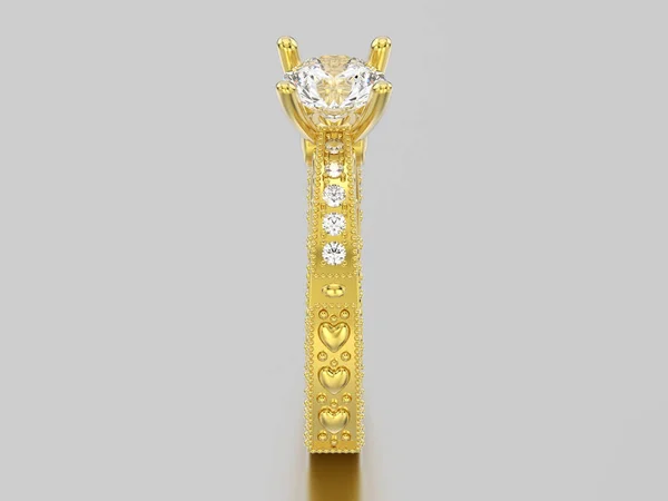 Illustration 3D bague en diamant décorative en or jaune avec ornement — Photo
