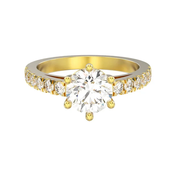 Illustrazione 3D isolato oro giallo solitario fidanzamento diamante — Foto Stock