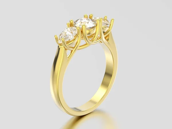 3D illustratie geel gouden drie stone diamond ring — Stockfoto