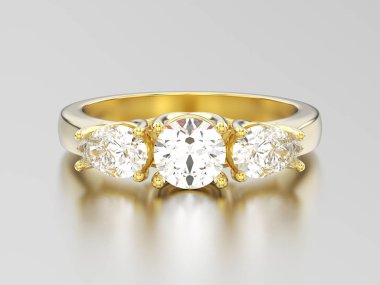 3D resimde sarı altın üç taş elmas 