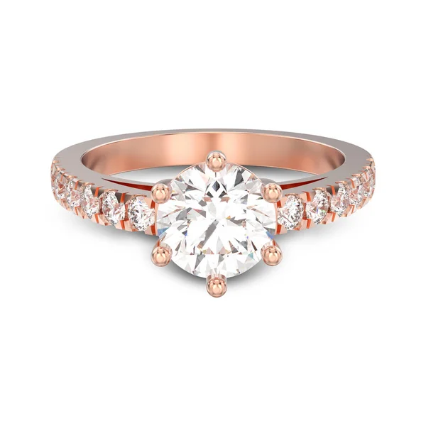 3D illüstrasyon izole gül altın solitaire nişan elmas 