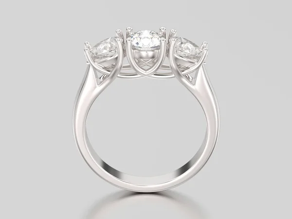 Illustrazione 3D oro bianco o argento tre pietra anello di diamanti — Foto Stock