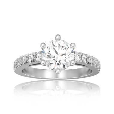 3D illüstrasyon izole beyaz altın veya gümüş solitaire engageme