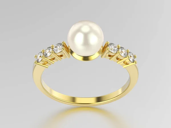 3D illustrazione oro giallo diamante anello di crescita perla — Foto Stock