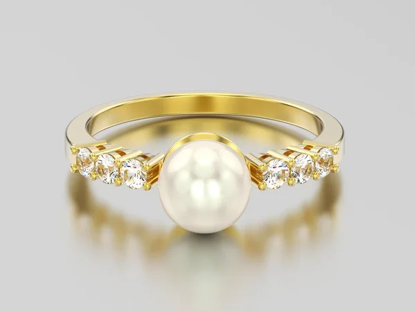 Ilustración 3D anillo de diamantes de oro amarillo wth pearl — Foto de Stock