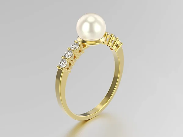 3D ilustracja żółte złoto diament ring wth perła — Zdjęcie stockowe
