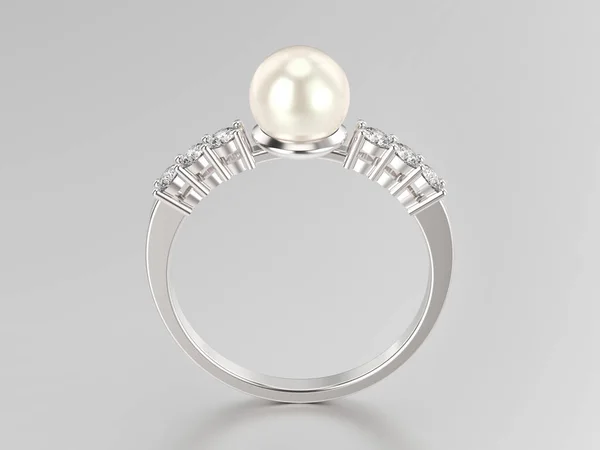 Illustrazione 3D oro bianco o argento diamante anello di crescita perla — Foto Stock