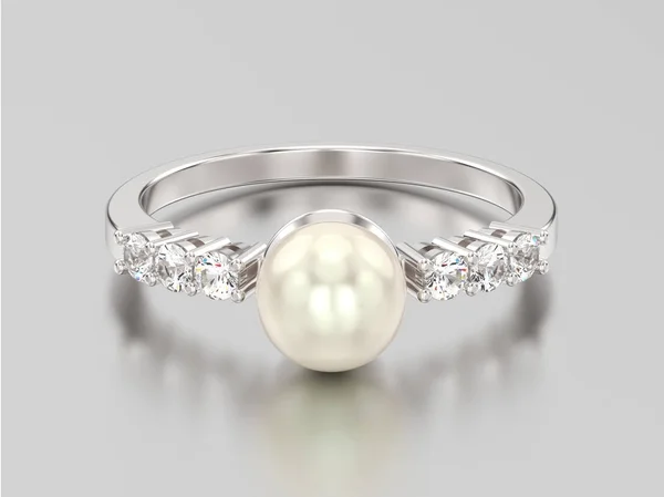 Illustrazione 3D oro bianco o argento diamante anello di crescita perla — Foto Stock