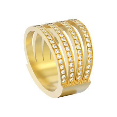 3D illüstrasyon izole sarı altın dört shanks elmas yüzük 