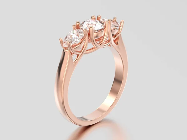 3D illustratie rose gouden drie stenen diamantring — Stockfoto