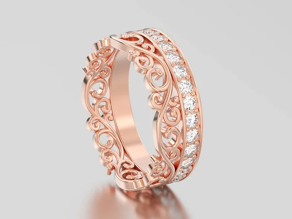 Ilustração 3D subiu ouro coroa decorativa anel de diamante diadema — Fotografia de Stock
