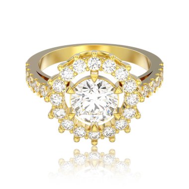 3D illüstrasyon izole sarı altın solitaire dekoratif diamon