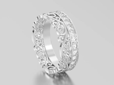 3D resimde beyaz altın veya gümüş dekoratif taç diadem dia