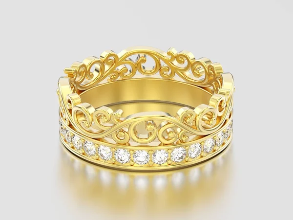 Ilustración 3D oro amarillo corona decorativa diadema diamante rin —  Fotos de Stock