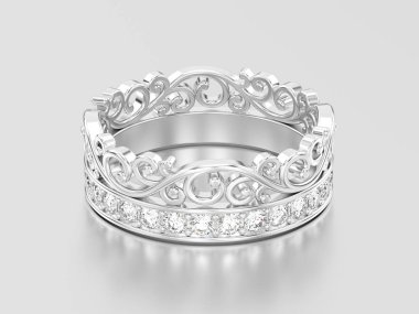 3D resimde beyaz altın veya gümüş dekoratif taç diadem dia