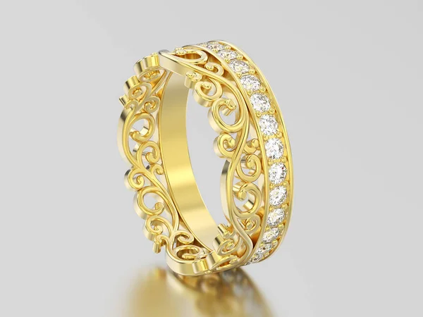 Ilustración 3D oro amarillo corona decorativa diadema diamante rin —  Fotos de Stock