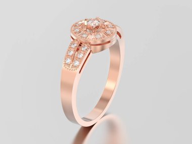 3D illüstrasyon izole gül altın dekoratif elmas yüzük 