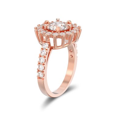 3D illüstrasyon izole gül altın solitaire dekoratif elmas 