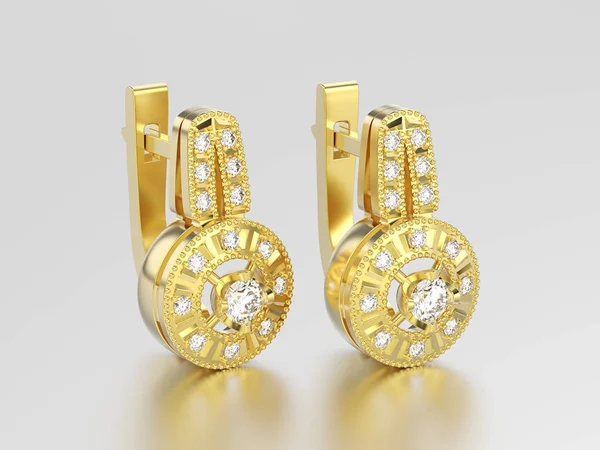 Ilustración 3D pendientes de diamantes decorativos de oro amarillo con hin — Foto de Stock