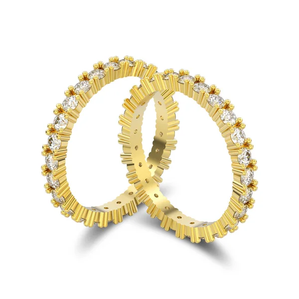 3D απεικόνιση απομονωμένη δύο Κίτρινο χρυσό αιωνιότητα μπάντα διαμάντι r — Φωτογραφία Αρχείου