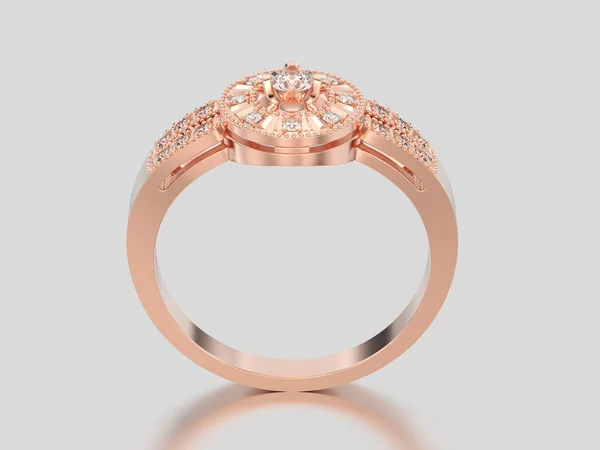 Ilustración 3D anillo de diamantes decorativos de oro rosa aislado — Foto de Stock