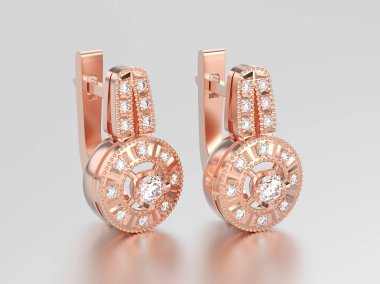 menteşe ile 3D illüstrasyon gül altın dekoratif pırlanta küpe