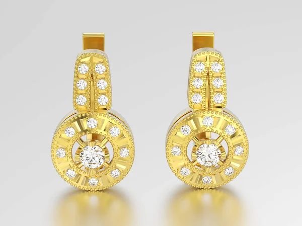 Ilustración 3D pendientes de diamantes decorativos de oro amarillo con hin —  Fotos de Stock