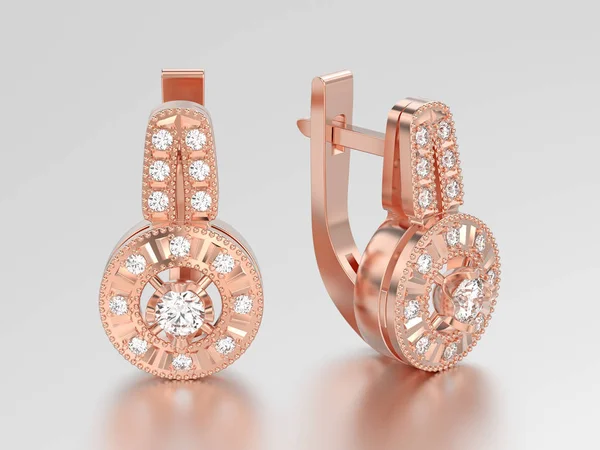 Illustrazione 3D in oro rosa orecchini di diamanti decorativi con cerniera — Foto Stock