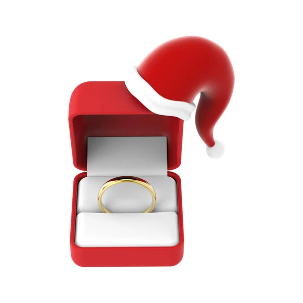 3D ilustracja na białym tle złoty pierścionek zaręczynowy w czerwonym polu w — Zdjęcie stockowe