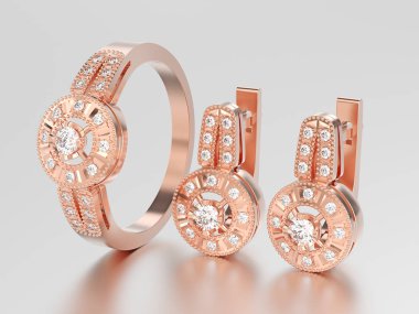 Gül altın dekoratif pırlanta küpe zekâ 3D çizim seti