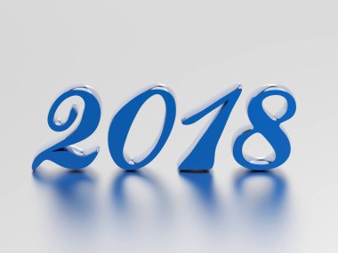 3D resimde yeni yıl 2018 mavi numaraları