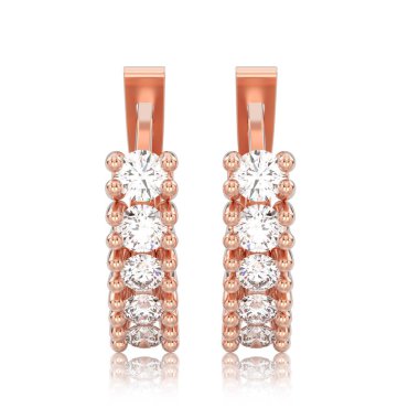 İki Gül altın dekoratif elmas earrin 3D illüstrasyon izole