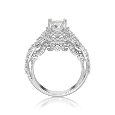 Beyaz altın veya gümüş zarif solitaire 3D illüstrasyon izole 