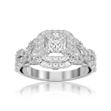 Beyaz altın veya gümüş zarif solitaire 3D illüstrasyon izole 