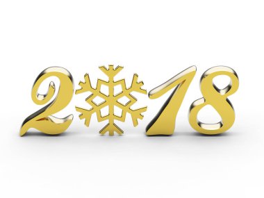 3D resimde yeni yıl 2018 altın numaraları ile kar tanesi 
