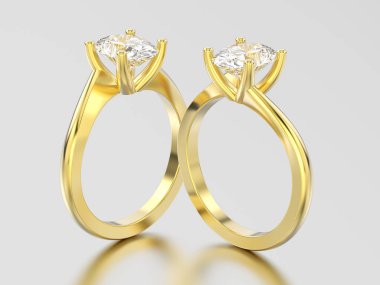 3D resimde iki sarı altın nişan yanılsama bükülmüş yüzüğü