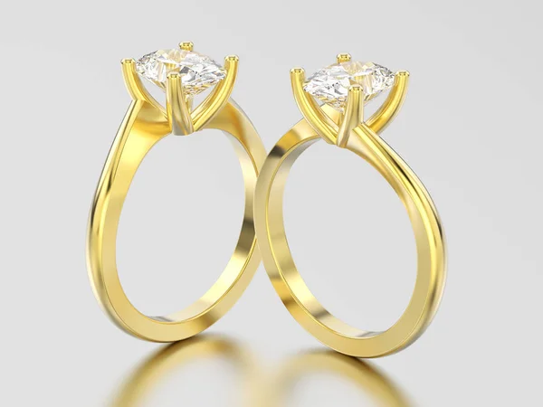 3d 그림 두 옐로우 골드 결혼 환상 트위스트 반지 — 스톡 사진