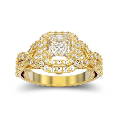 3D illüstrasyon izole sarı altın zarif solitaire decorativ