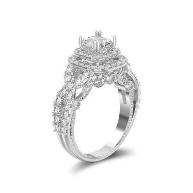 Beyaz altın veya gümüş zarif solitaire 3D illüstrasyon izole