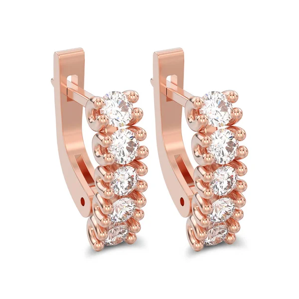 Ilustración 3D aisló dos pendientes de diamantes decorativos de oro rosa —  Fotos de Stock