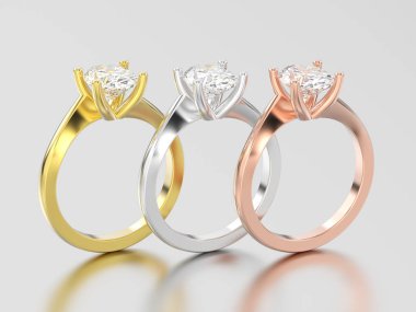 3D resimde üç Sarı Gül ve beyaz altın veya gümüş eng