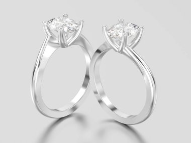 3D resimde iki beyaz altın veya gümüş nişan yanılsama tw