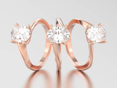 3D resimde üç gül altın nişan yanılsama bükülmüş yüzüğü