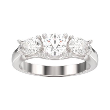Beyaz altın veya gümüş üç taş diamon 3D illüstrasyon izole
