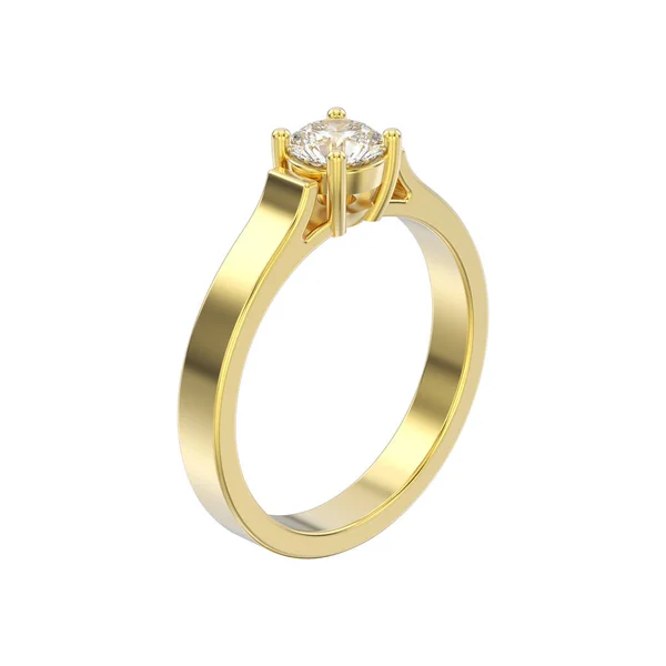 Ilustração 3D isolado amarelo ouro solitário noivado diamante — Fotografia de Stock